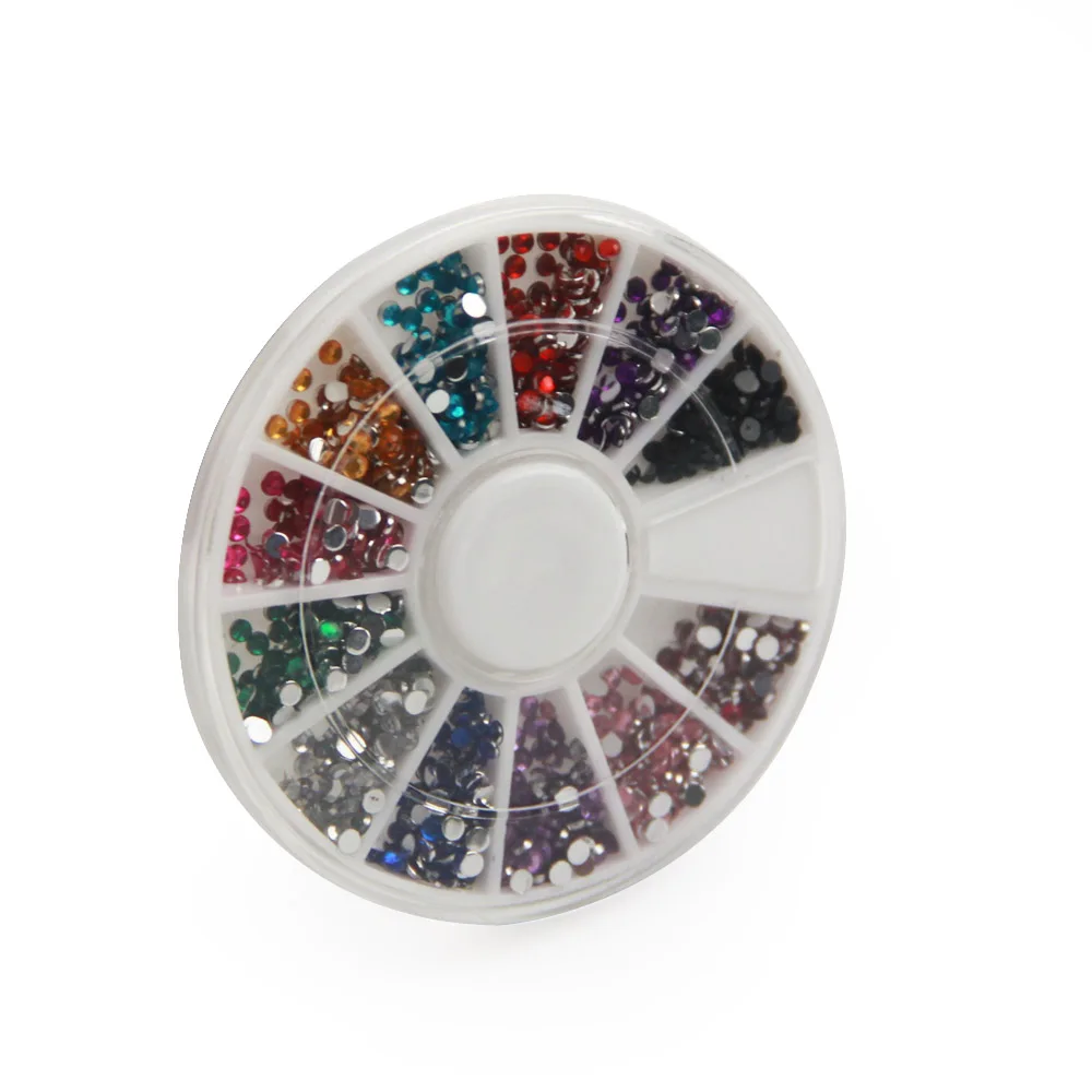Смешанные 12 цветов 2 мм круглые бусины для украшения ногтей Блестки для украшения ногтей драгоценные камни
