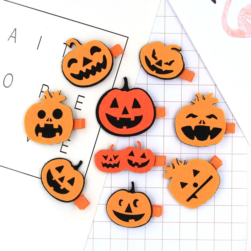 

40pcs Fashion Cute Felt Pumpkin Hairpins Solid Cartoon Hallowmas Hair Clips Party Halloween Headwear Hair Accessories for Girls