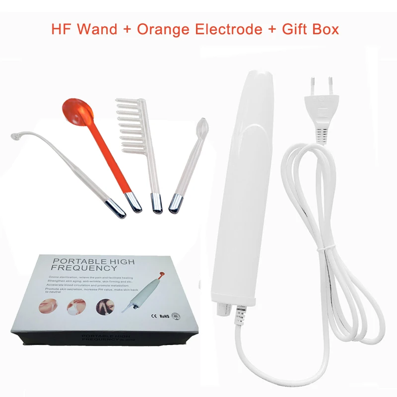 Портативный Высокочастотный аппарат для ухода за лицом, средство для удаления прыщей и акне, противовоспалительное средство для подтягивания морщин - Цвет: Orange HF Kit