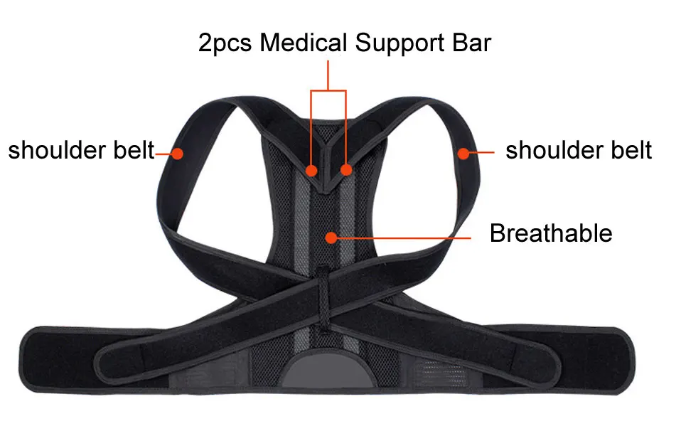 Полиэстер Черный Пояс Корректор осанки позвоночника плечевой бандаж Ортопедический Корсет сколиозный пояс для поддержки спины для мужчин и женщин