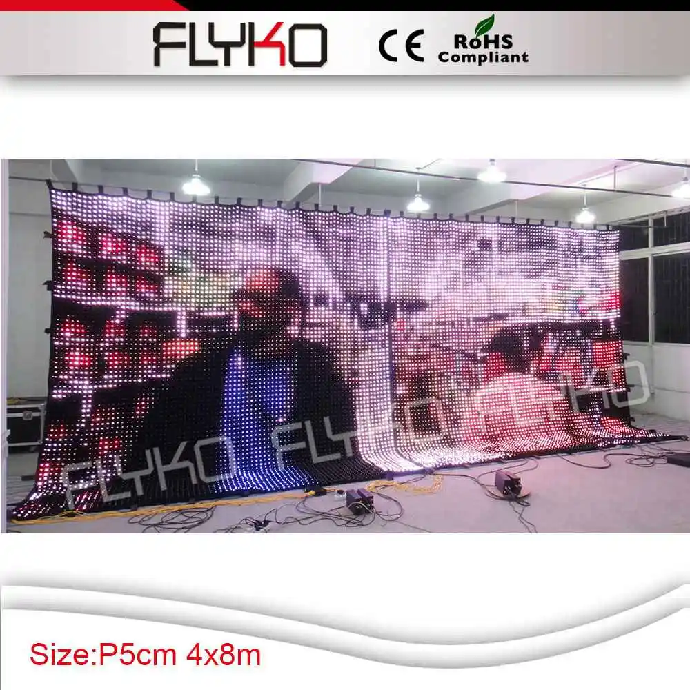 

4x8m P5cm elegant design led video curtain/ soft led video cloth DJ stage display screen flight case
