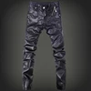Fashion Brand Embroidered Leather Pants Men's Trousers DJ Club Leather Pants Jogging Cycling Locomotive Men Zipper Leather Pants 4