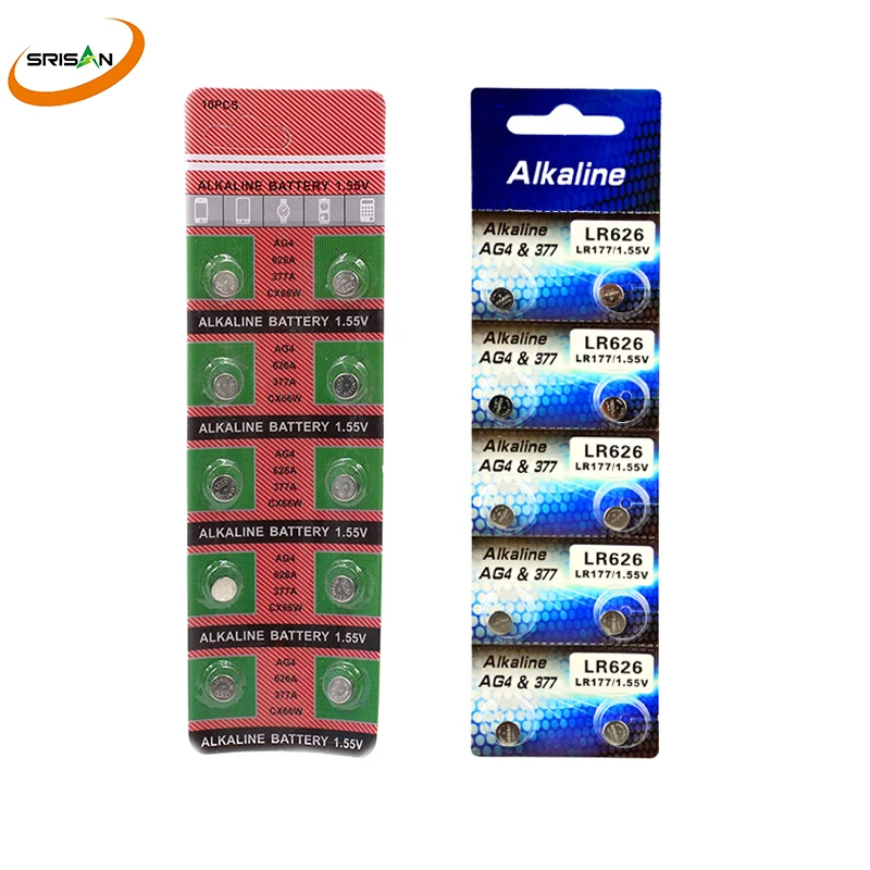 SRISAN 10 шт/1 карта AG4 кнопочные аккумуляторы 1 55 в LR626 LR66 377 SR626SW 177 сотовые Часы игрушки