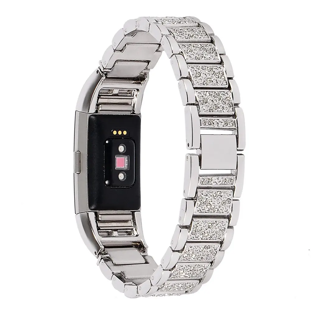 Silver Rose Gold Stainless Steel Bracelet Wrist Bands with Adapter replace for Fitbit Charge 2 heart