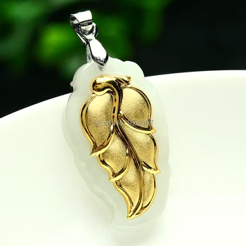 

Genuine Jade Leaf Pendant natural a jade inlaid with Gold Leaf Pendant female descendants of royal families