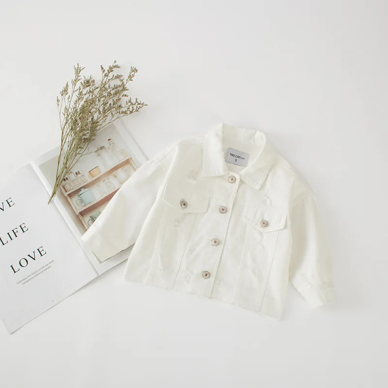 Children Girls Jackets Kid Long Sleeves Turn-down Collar single breast Coats Girl white Denim Outerwear Kids Clothes Hot sale (14)