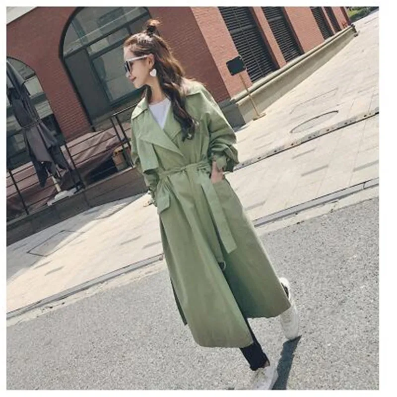 

Brand new Fashion 2019 Fall /Autumn Women Casual Simple Classic Cotton Trench coat with Blet Caramel Mint Green Overcoat