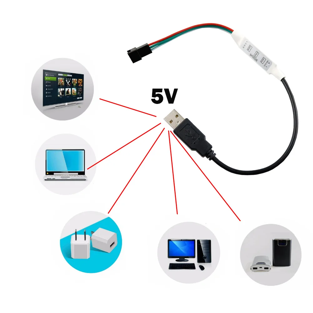 5 в светодиодный контроллер USB 3Key SP002E мини Диммер пульт дистанционного управления для WS2812 WS2812B Драйвер IC Красочные RGB Светодиодные полосы модуль 5050