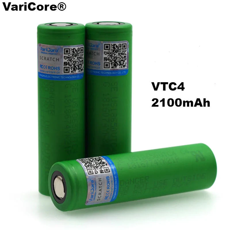 

3PCS/lot VariCore 100% Original 3.6V 18650 US18650 VTC4 2100mAh High drain 30A battery For Electronic cigarettes Free shipping