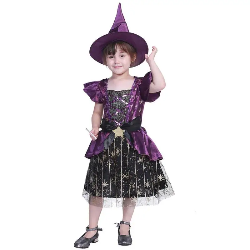 

Cute Kid Girls Costumes Stars Witch Suits Halloween Performance Clothes Set