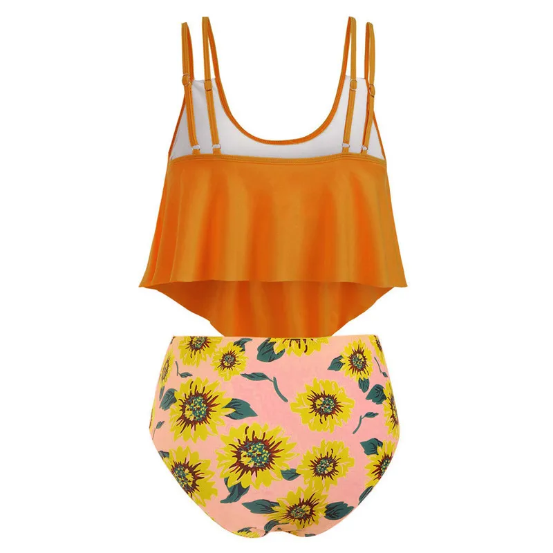 Telotuny Одежда для беременных женские купальные костюмы из двух предметов топ с оборками шорты с высокой талией комплект танкини Switmsuit May21 - Цвет: Orange