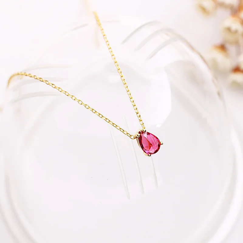 red water drop cz necklace women 100% 925 Sterling silver nacklace Jewellery Clavicle chain pendant charms girl gift
