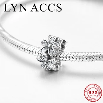 

Fashion 925 Sterling Silver Holiday gift clear CZ Small daisy fine Flower beads Fit Original Pandora Charms Bracelet DIY Jewelry