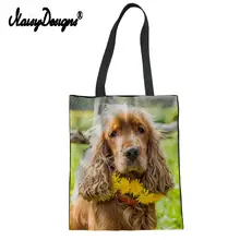 Новая женская Холщовая Сумка-тоут на плечо, американский кокер-спаниель, хлопковые сумки для покупок, женская сумка, складная многоразовая пляжная сумка-шоппер