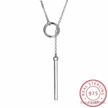 

LEKANI Vintage 925 Sterling Silver Fine Jewelry Circle Strip Long Chain Pendant&Necklace sterling-silver Bar Choker Necklace