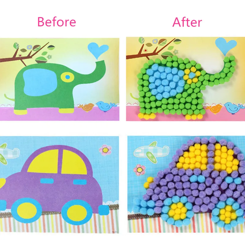 

1 PC DIY Plush Ball Painting Stickers Children Educational Handmade Material Cartoon Puzzles Crafts Toy Baby Kids Creative Toy