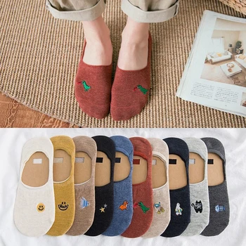 

Fashion 2Pairs/set summer Embroidery cartoon women socks Solid color shallow mouth invisible socks felmen slipper socks