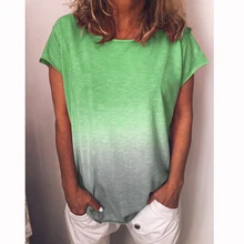 Прямая поставка, летняя женская футболка с коротким рукавом размера плюс, круглый вырез, радужная градиентная футболка, Спортивная Повседневная Свободная блузка