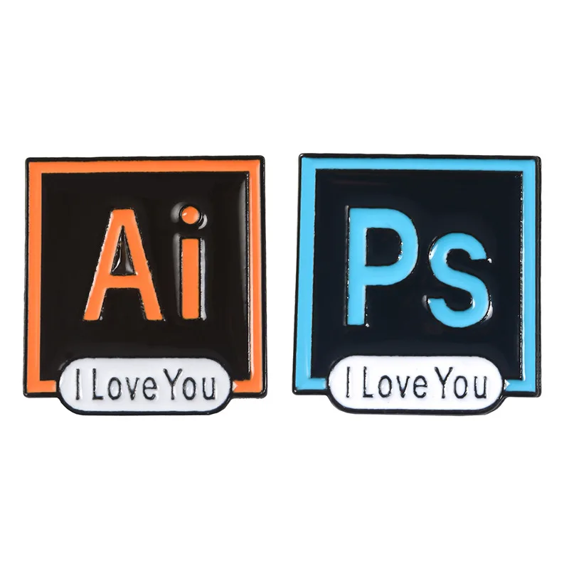 Фотошоп значки PS AI эмаль булавки Illustrator I Love You броши на заказ пастельные Броши