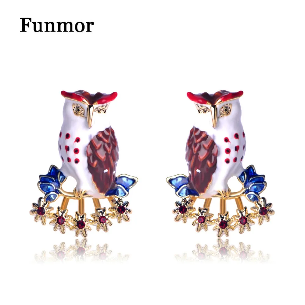 

FUNMOR Luxury Enamel Glaze Owl Birds Stud Earrings For Women Girls Gold Color Crystal Party Ear Accessories Vivid Animal Earring