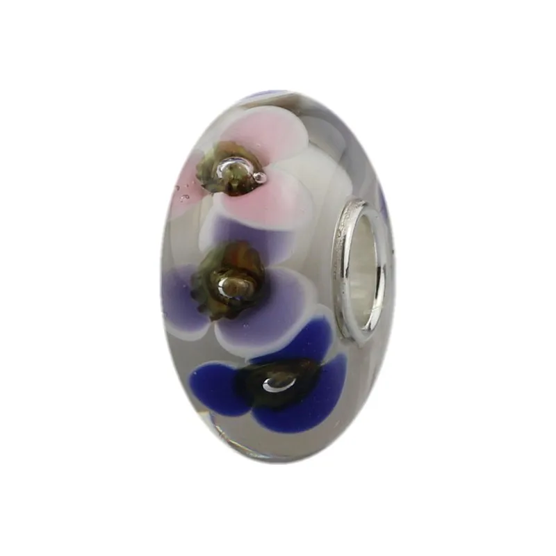 

High Quality 925 Sterling Silver European Flower Glass Beads Clearly Charms Fit Brand Troll Bracelet Original Jewelry Gift