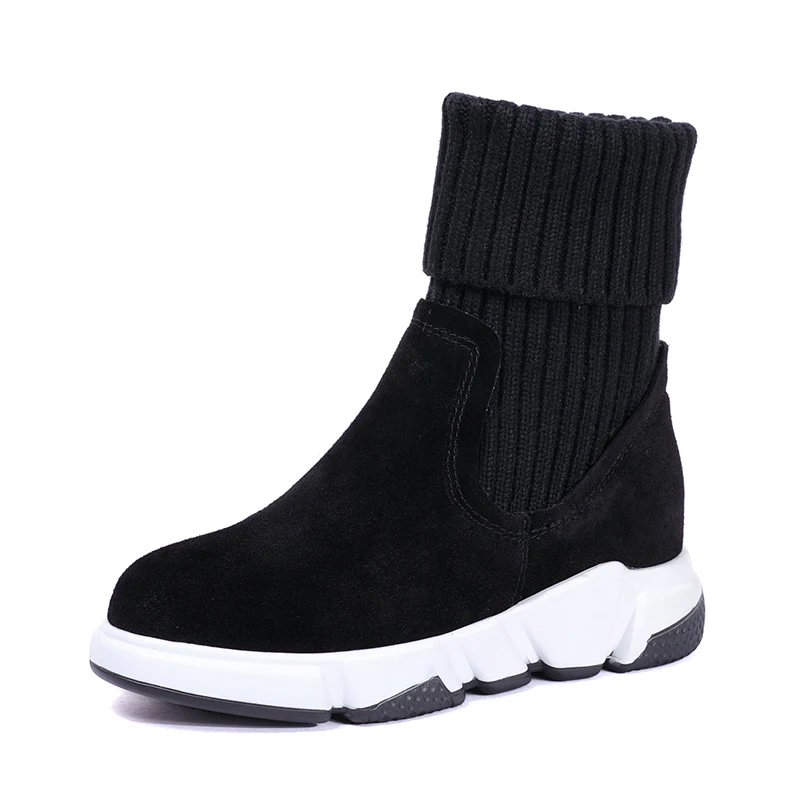 

Autumn/Winter leather women's shoes white martin boots velvet inside increase wool sports thick bottom warm cotton boots female