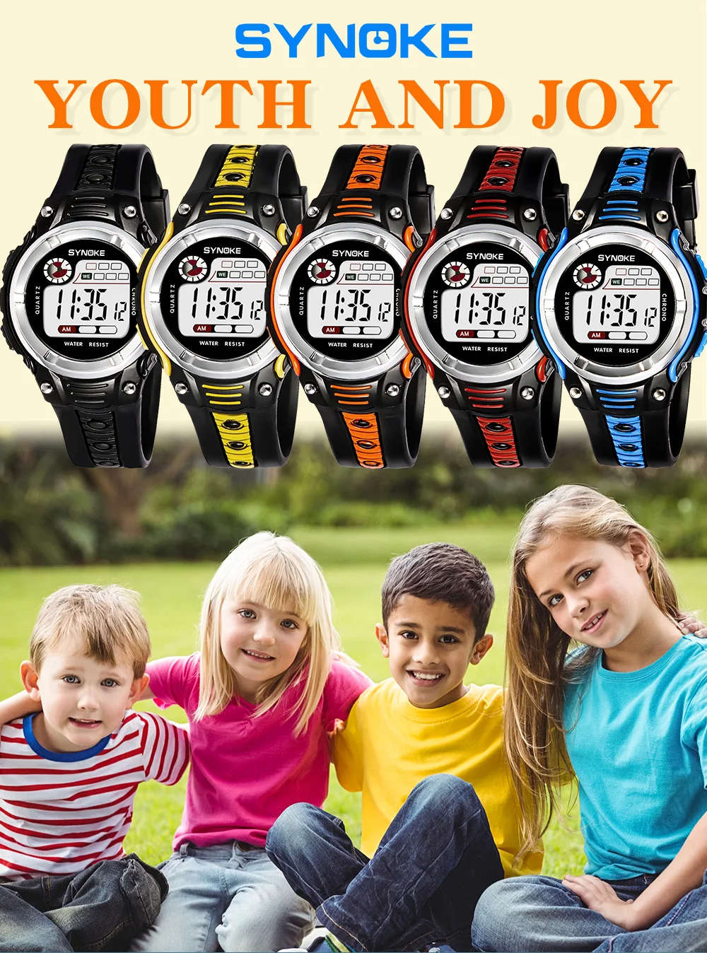 SYNOKE Детские брендовые двухленточные часы с большим экраном студенческие спортивные электронные водонепроницаемые часы со светодиодным