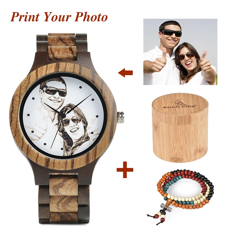 BOBO BIRD, часы в старинном стиле из дерева с УФ-печатью вашего фото Для мужчин Женские кварцевые наручные часы OEM индивидуальный подарок UV-C/D30