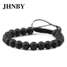 JHNBY Матовый Черный Шарм браслет из каменных бус для Для женщин 6/8/10/12 мм Плетеный/вставку внутрь эластичного ремешка Для мужчин браслет Модные украшения подарок Прямая поставка