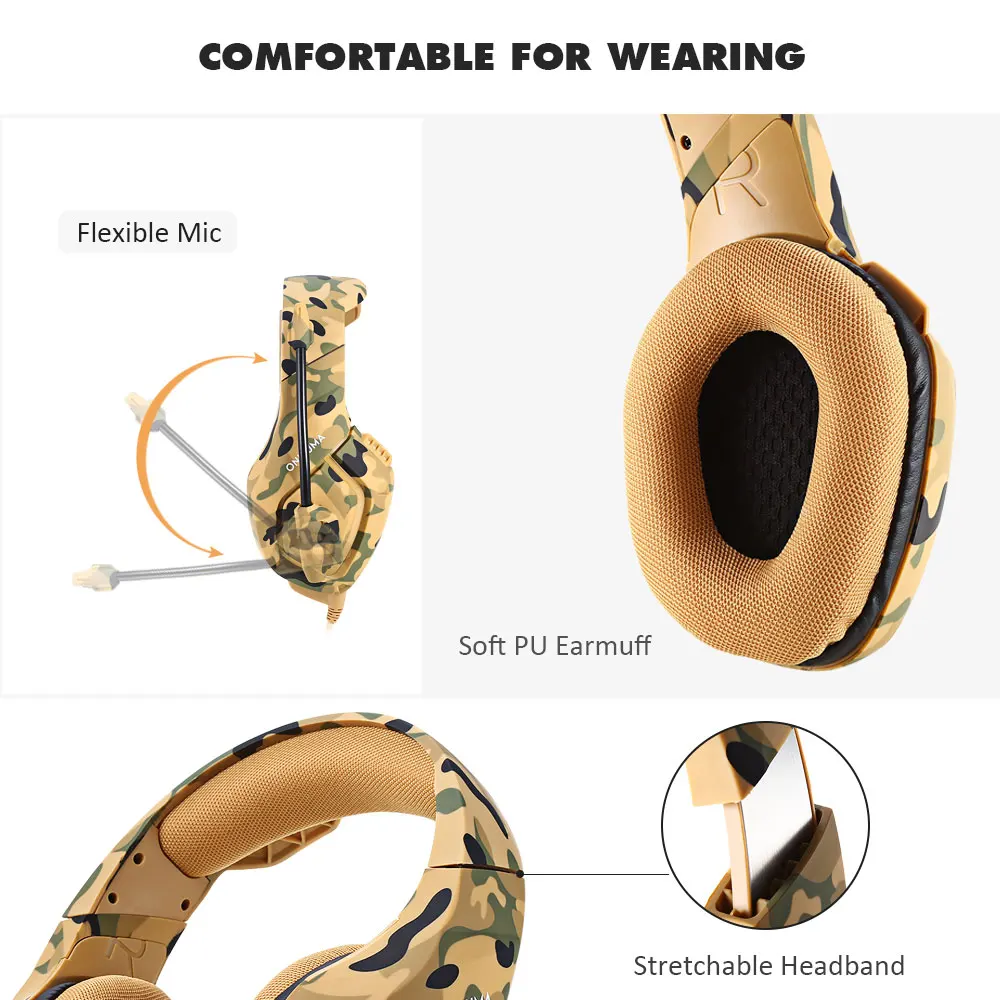 ONIKUMA K1 Stereo Gaming Headset 2.2m Cable Camouflage Appearance Bass Over-ear Headphones with Mic for Computer Game