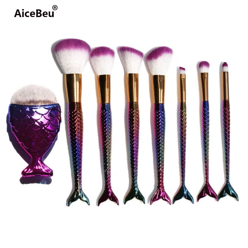 AiceBeu 1/8/11 шт. набор кистей для макияжа с изображением хвоста русалки образный фундамент кисть для нанесения пудры Радуга кисть для теней набор Красота - Handle Color: 8Pcs B