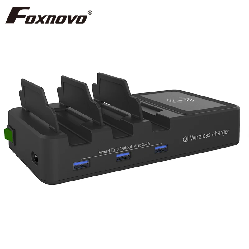 

Foxnovo US EU UK Plug Multiport USB Charging Station QI Wireless Charger for Smart Phones