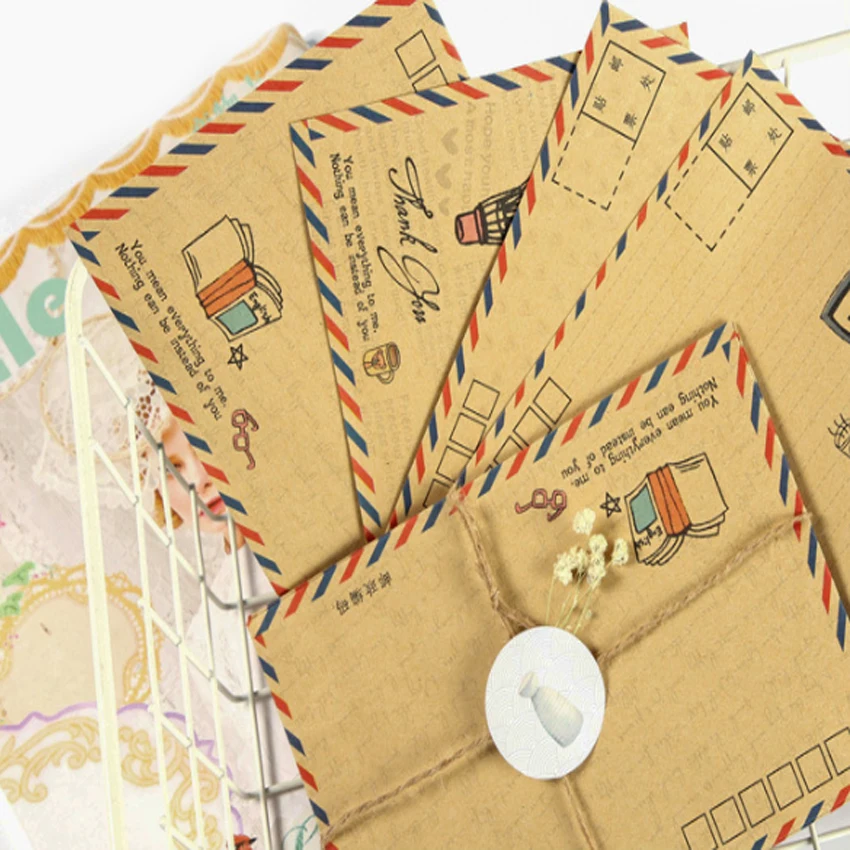 80 шт./лот Ретро крафт-бумага с окошком бумажный пакет-конверт воздушная почта Новый год Подарочный чехол поздравительные открытки конверт