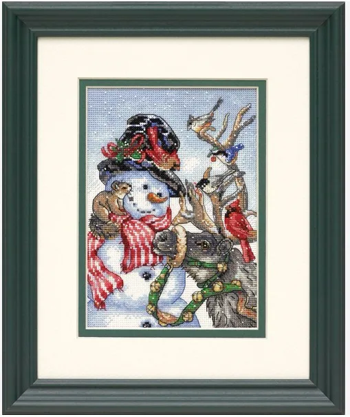 CS-1645 Cross Stitch Kit Snowman and Reindeer Birds Winter Snow dim 08824