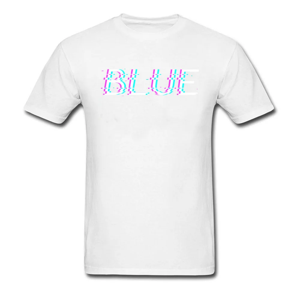 Glitch Blue Personalized Tops Tees Short Sleeve for Men 100% Cotton Father Day O Neck T Shirts Slim Fit T Shirts Funky Glitch Blue white