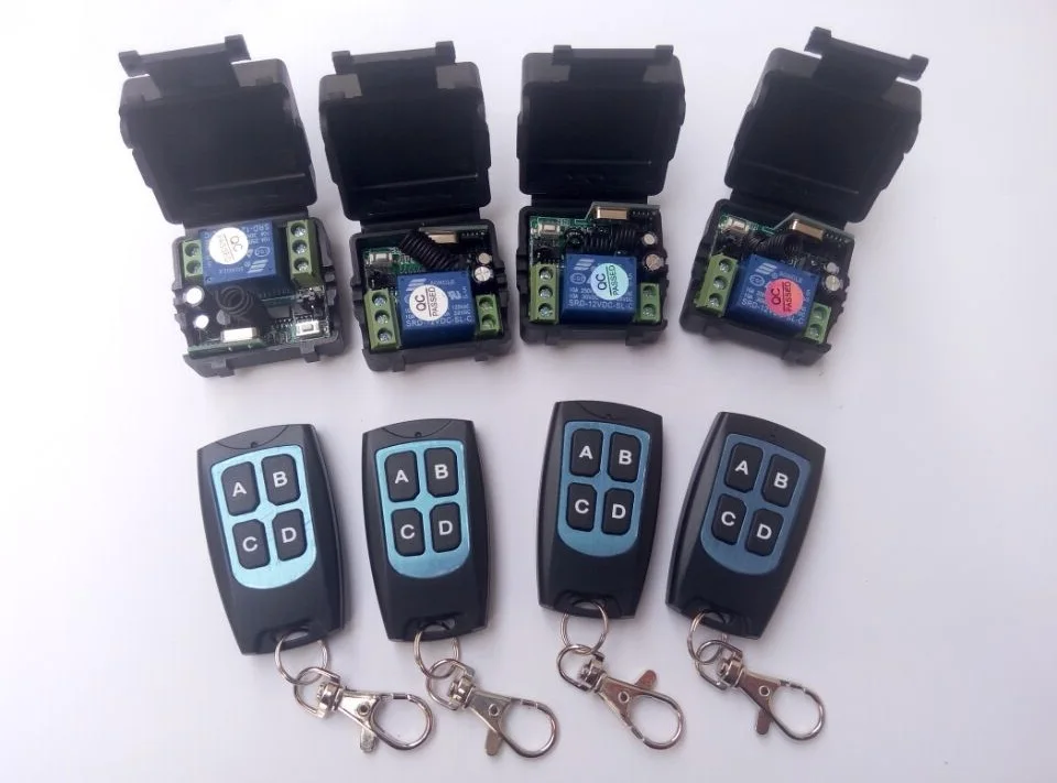 

JH-1 New 12V 1ch wireless remote control switch system 4 transmitter - 4 receiver relay Simple and practical smart house