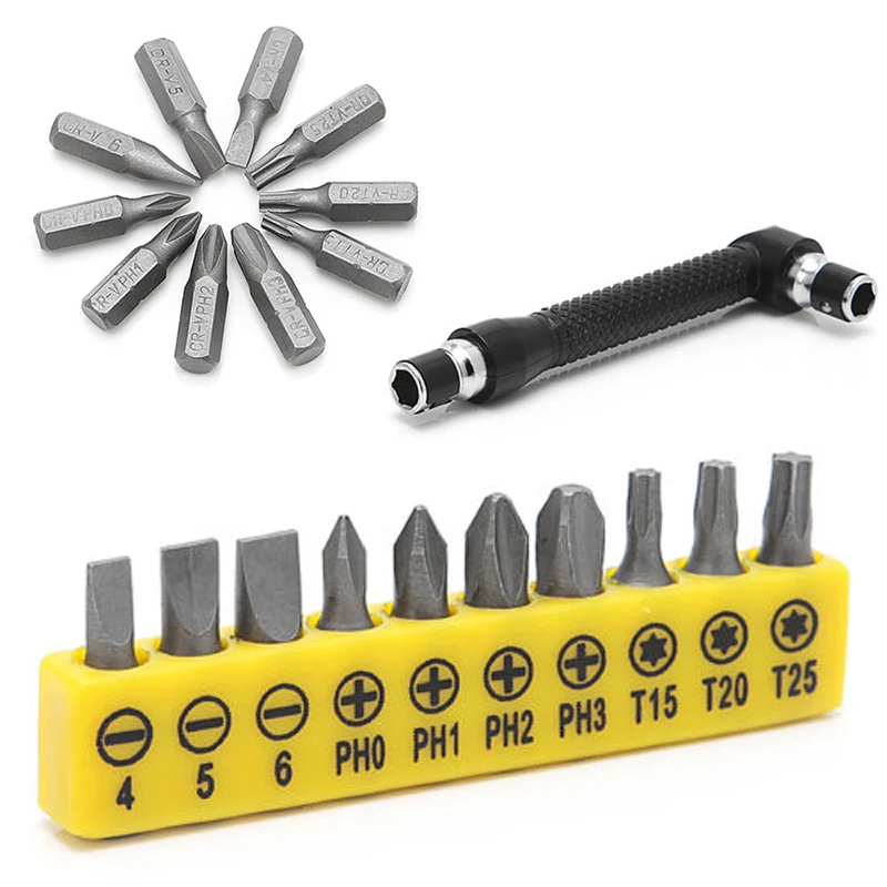 

10 in 1 Angle Head L-shaped Twin Wrench Driver Torx Flat Socket Screwdriver Bits New