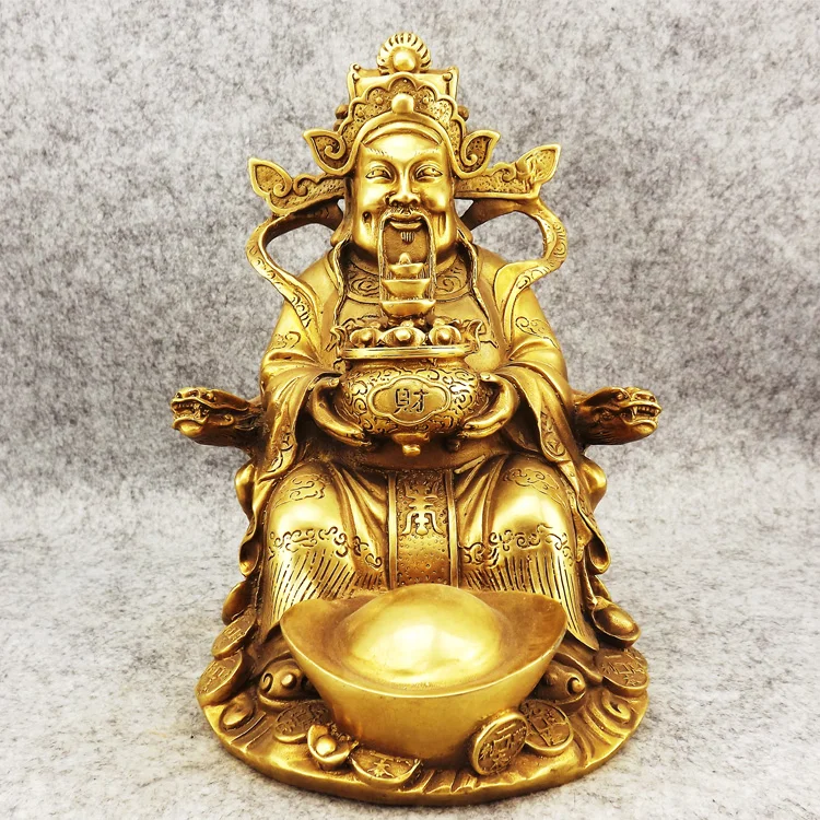 

Old antique Bronze Arts & Crafts Copper the god of wealth ingot god buddha lucky decoration mammographies