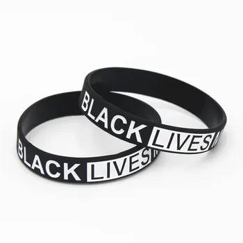 

1PC Hot Sale Black Lives Matter Silicone Wristband Black Silicone Rubber Bracelet & Bangles For Men Women Name Gifts SH108