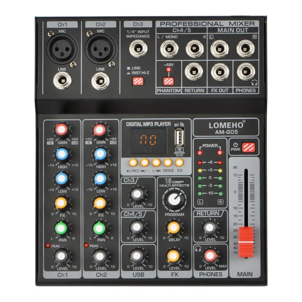 AM-G05 Bluetooth USB Record PC Playback Record 4 Channels Guitar Input 2 Mono 1 Stereo Professional USB Audio Mixer AM-G05 Bluetooth USB Record PC Playback Record 4 Channels Guitar Input 2 Mono 1 Stereo Professional USB Audio Mixer