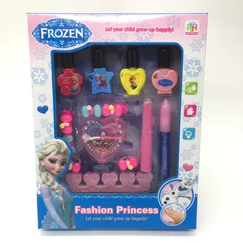 

girls frozen Princess elsa anna Nail polish Makeup set Disney Cartoon Water soluble kids Lip gloss suit set Christmas present