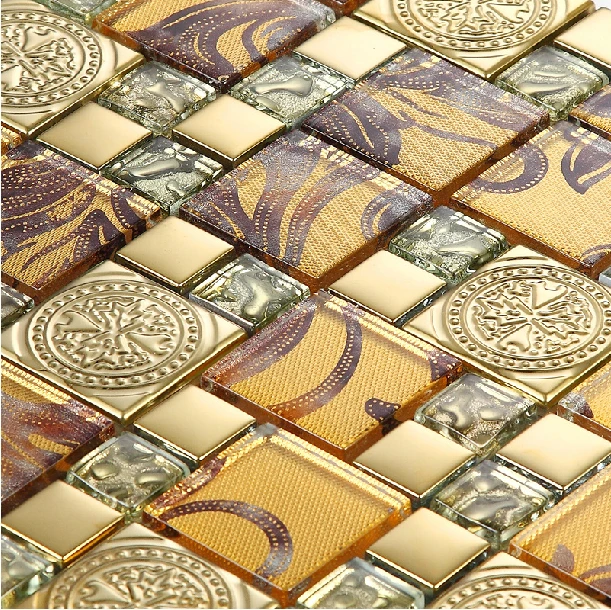 New gold stainless steel backsplash tile golden mosaics kitchen bathroom mirror tiles backsplash pattern decor mesh glass tile