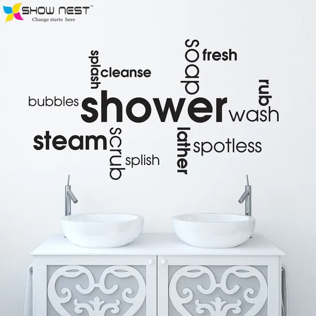 Bathroom Shower Wall Sticker Word Quotes Montage Style Decals Vinyl