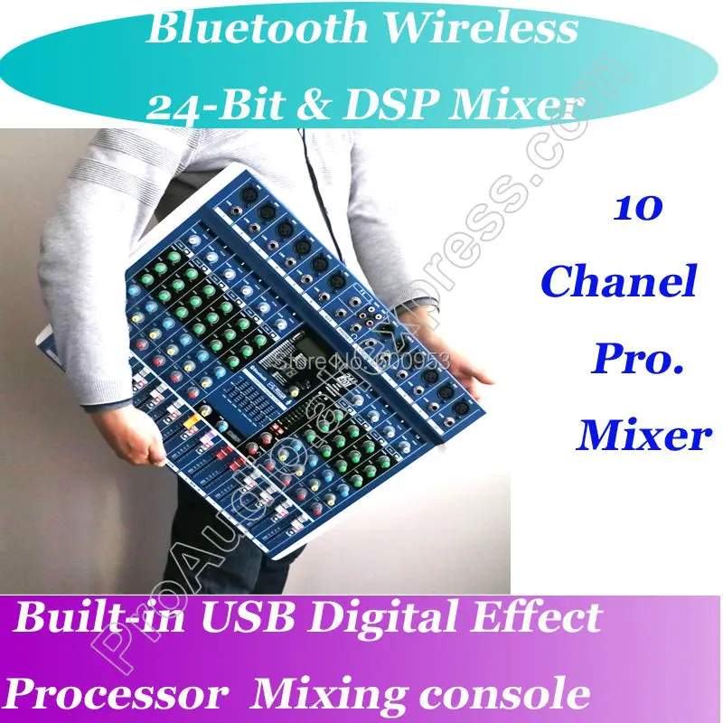 MICWL 10 Way Wireless Bluetooth USB 24BIT DSP 48V Phantom Power Mic Mixing Console Mixer