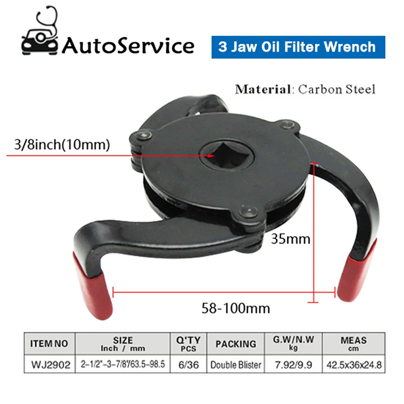 

Universal Oil Filter Wrench Tool With 3 Jaw 3/8 Inch Square Drive Socket Adaptor Removal Tool For Cars Filter Car Repair Tool