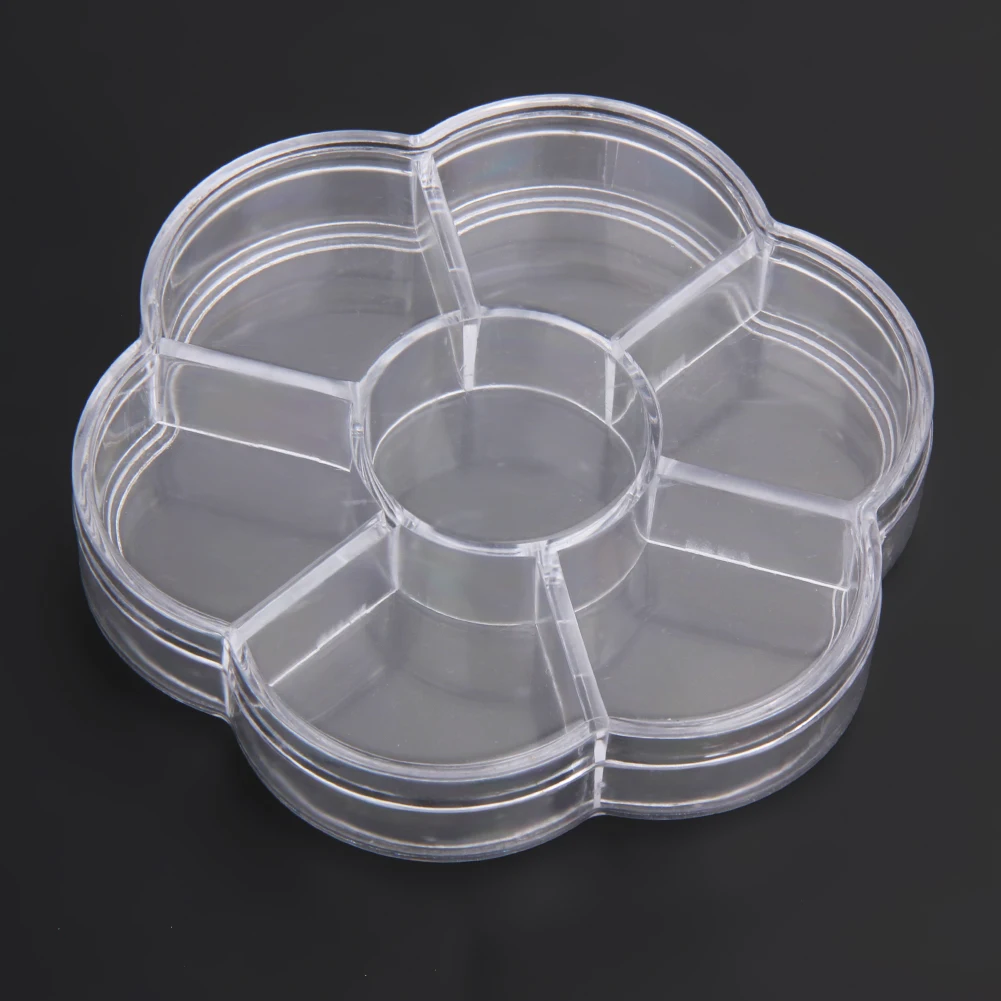 

Plastic Nail Art Rhinestones Display Box Jewelry Storage Case Holder Organier Nail Storage Box 7 Pots Flower Shape For Nail Art