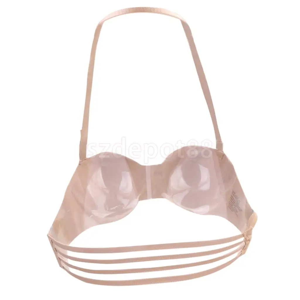 Без бретелек Холтер шеи невидимые ремни Bralette Свадебный бюстгальтер пуш-ап C бежевый