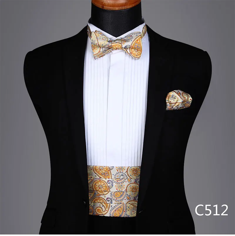 Для мужчин формальная вечеринка Свадьба Пейсли Цветочный полк точка сплошной широкий пояс самостоятельно галстук-бабочка и карман квадратный набор