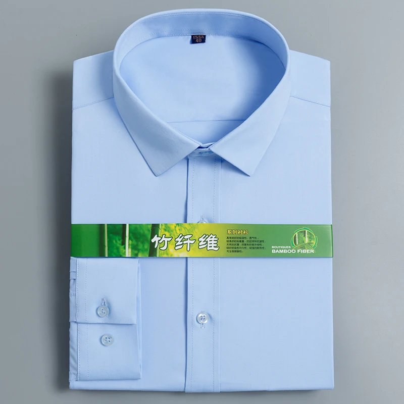 ممتازة السلس الخيزران الألياف المرنة ضئيلة تيشيرت ضيق بأكمام طويلة طوق مربع الرجال الأعمال الرسمي قمصان دون الجبهة جيب