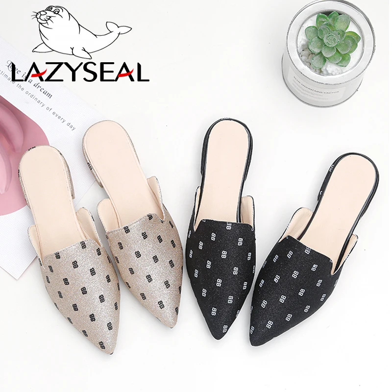 

LazySeal Outside Mules Shoes Women Slides Heels Pointed Toe New Summer Square Heel Woman's Shoes Ladies Slippers Plus Size 35-42